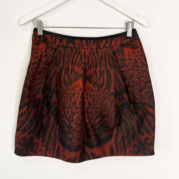 Roberto Cavalli Red Silk Leopard Print Pleated Skirt - Picture 1 of 6